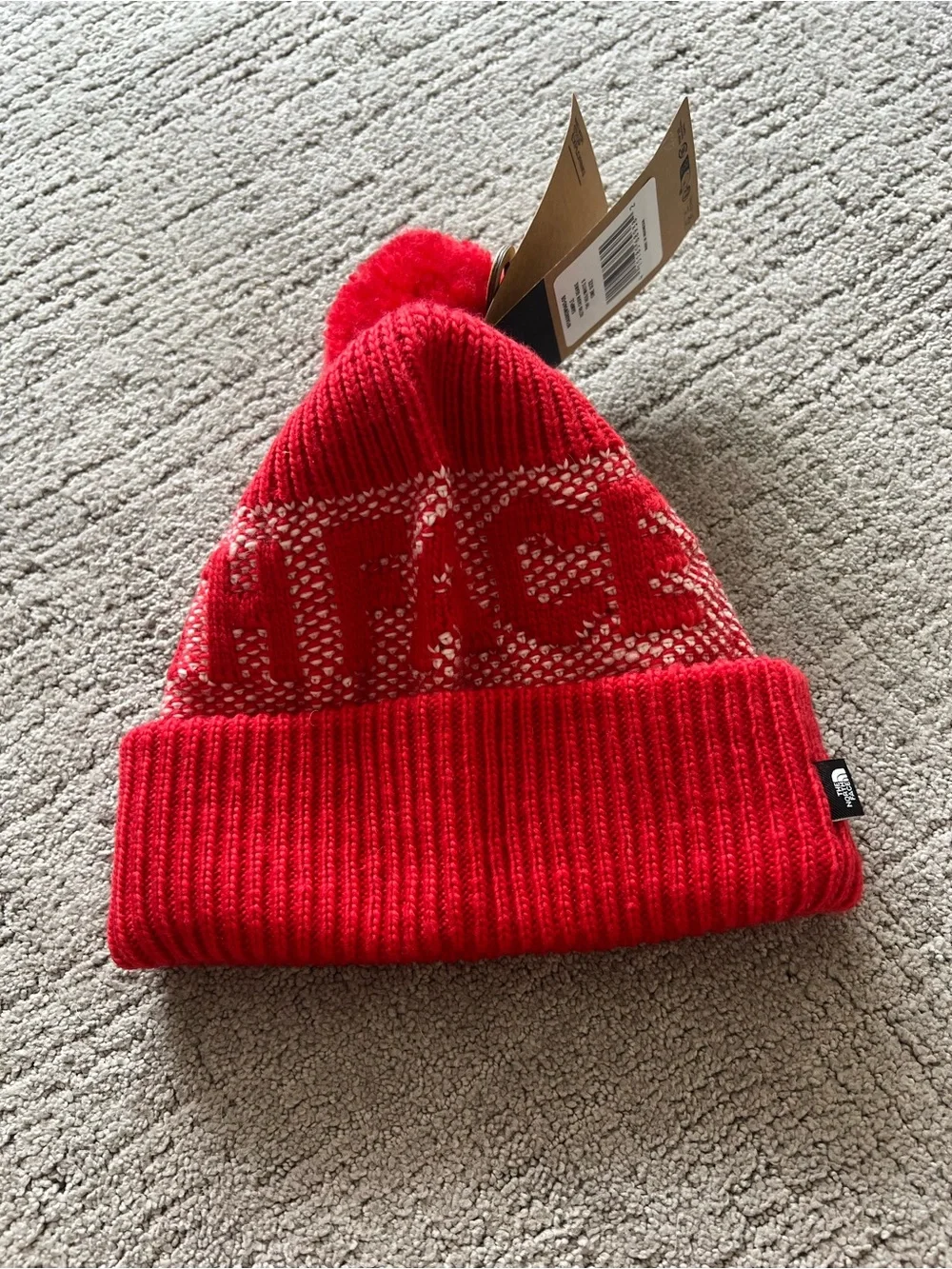 The North Face Retro Cabin Beanie, Red and White
